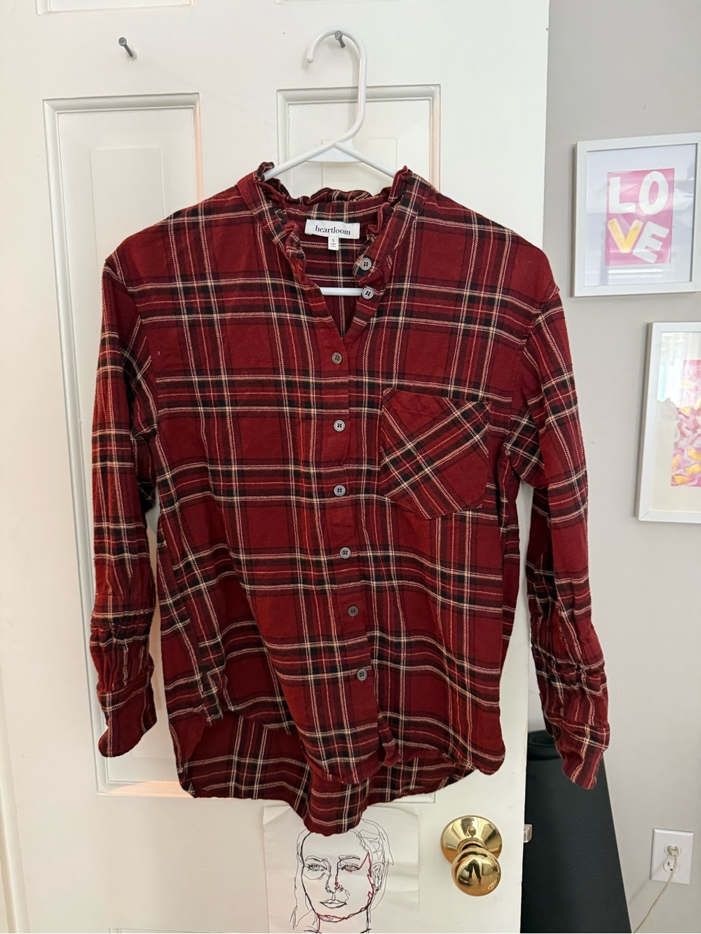 Heartloom Red Plaid Ruffle Collar Button-Down Shirt